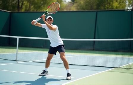 Intermediate player practicing volleys