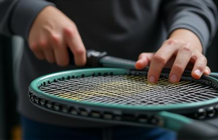 Person stringing a tennis racquet